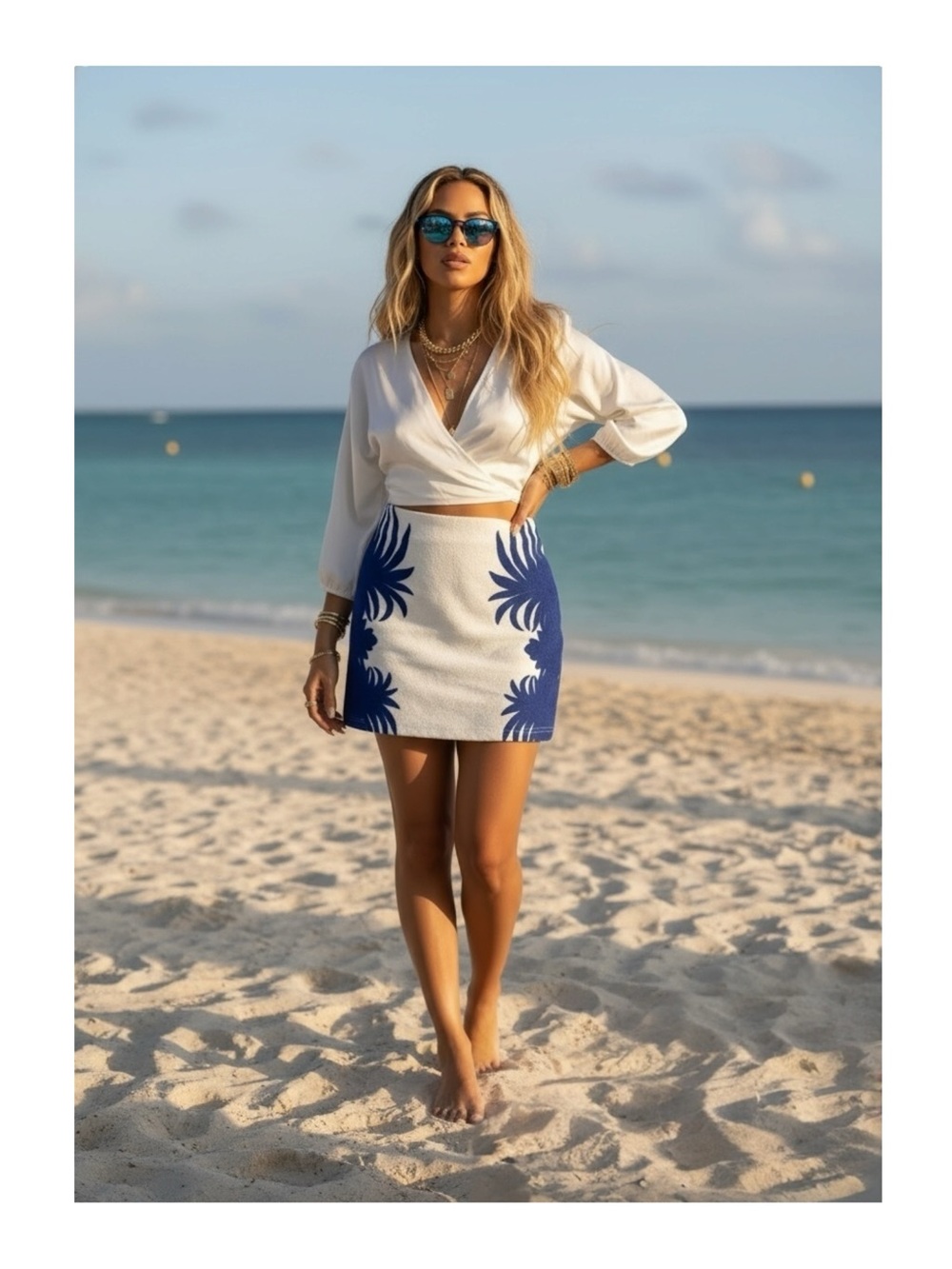 new LF Mika & Gala ༄ Textured Leaf Print Mini Skirt ༄ Jewel Tone Cobalt + White - Picture 15 of 16